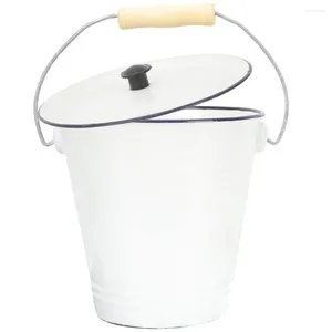 Storage Bottles Enamel Bucket With Lid White Vase Metal Waste Basket Drink Bins For Parties Vintage Wooden Rustic Flower Pots