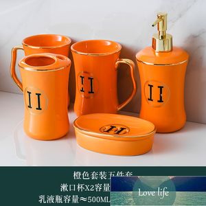 Ceramic Sanitary Ware Sets Washing Set Five-Piece Sets Ceramic Lotion Bottle Bathroom Decoration Hotel Household High Quaitly