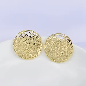 Stud Earrings 3 Pairs/lot 24k Gold Plating Brass Fashion Round High Quality Diy Jewelry Findings Accessories Wholesale