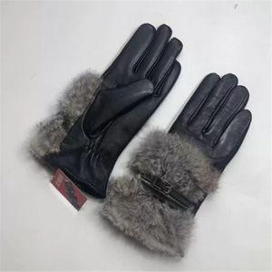 2021 New Ladies leather Gloves Winter cycling warm rabbit hair fashion outdoor touch screen leather gloves244d