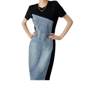 Estação europeia denim retalhos vestido 2024 novo nicho feminino design sentido francês vestido longo roupas infantis sentimento high-end