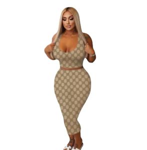 Verão marca designer feminino tanque tophip wrap saia impressa conjunto de duas peças ggirls moda sexy sem mangas tshirt vestidos carta impressa letras completas festa