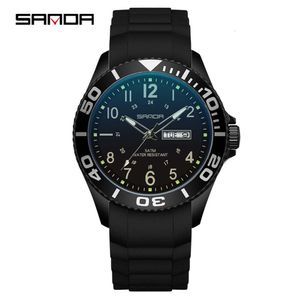 Sanda 9005 Средняя мода, отдых, простые и персонализированные часы ночного видения с флуоресцентным цифровым календарем и двойным дисплеем, кварцевые часы