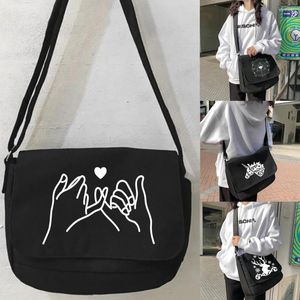 Bolsa de ombro mensageiro sacos harajuku lona crossbody feminino japonês diagonal bolsa estudante envelope branco imagem padrão