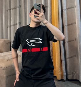 xinxinbuy män designer tee t shirt 2024 Italy Paris brev jacquard stickad kort ärm bomullskvinnor grå svart vit röd s-2xl