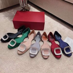 2024 Spring/summer New Shallow Mouth Square Diamond Buckle High Quality Silk Satin Versatile Comfortable Hollow Flat Sole Single Shoes