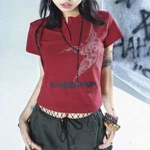 レディースTシャツモールゴスグランジハラジュクトップ日本語スタイルスターパターンTシャツカワイイ半袖TシャツY2K美的女性