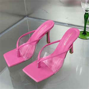 Slippers 2022 Summer Women 7cm 9cm High Heels Slippers Fashion Flip Flops Lady Casual Low Heels Peach Slides Party Nightclub Fetish Shoes