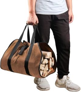 Mat Firewood Canvas Log Carrier Tote Bag Waxed Fireplace Large Wood Carrying Bag with Handles Security Strap Camping Outdoor Indoor