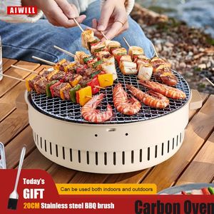 AIWILL Barbecue Grill Home Barbecue Outdoor Camping Charcoal BBQ Stove Grills Mesh Portable Smokeless Barbecue Grill Pan 240308