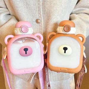 물병 kawaii 곰 주전자 짚 컵 여름 대용량 플라스틱 마시는 귀여운 아이들 병