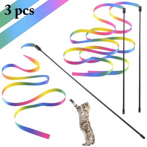 3PCS Cat Toys Cute Funny Colorful Rod Teaser Wand Plastic Pet Toys for Cats Interactive Stick Cat Supplies 240309