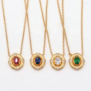 Chains Drop Luxury Duplicate 18K 14K Gold Plated Round Natural Emerald Ruby Sapphire Opal Demantoid Gemstone Necklace For Women