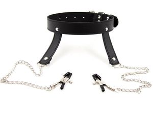 BDSM PU Collare per cani in pelle Schiava Bondage Cintura Morsetti per capezzoli in metallo Fetish Prodotti erotici del sesso Giocattoli per adulti per donne e uomini HS342295470