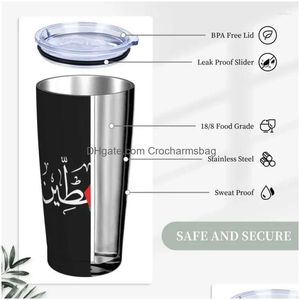 Tumblers Palestino Árabe Tumbler Vácuo Insated Palestina Solidariedade Bandeira Copo Térmico com Tampa St Smoothie Caneca de Chá Gota de Água Deliv Dh2Ef