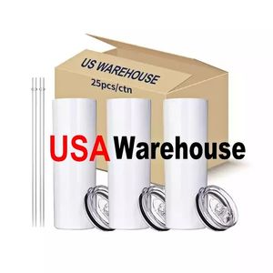 US/CA Stocked 20oz Sublimation Blanks Tumblers Stainless Steel Double Walled Blanks Straight Car Mugs Cup Beer Cold Tumblers 0318