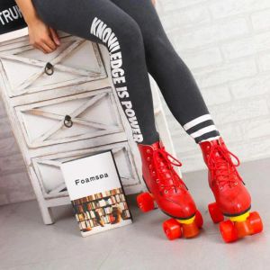 Botlar kırmızı siyah beyaz lether 4 tekerlekli roller patates için yetişkin erkek kadın açık patines spor paten ayakkabıları dantel ucu