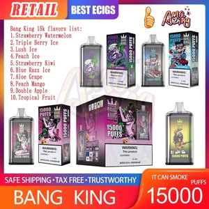 Retail Bang King 15000 Puff Disposable Vape Pen 0.8ohm Mesh Coil 25ml Pre-filled Pod 650mah Rechargeable Battery E Cigarette Puffs 15K 0% 2% 3% 5% 10 Flavors Fast Delivery