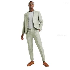 Mens Suits Summer Beach Linen Men 3 Pieces Costume Homme Latest Design Terno Masculino Wedding Groom Fashion Blazer Sets Clothing