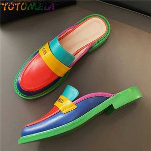 Slippers TOTOMELA Plus Size 34-42 New Genuine Leather Shoes Womens Slide Mixed Color Fashion Flat Mule Childrens Brand Summer Shoes Q240318