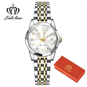 Armbanduhren Fate Love 9931 Luxus Quarzuhr für Frauen Elegante Edelstahl Leuchtende Wasserdichte Woche Datum Armbanduhr Damen