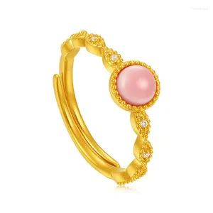 Anéis de cluster 14k cor de ouro concha anel para mulheres noiva casamento noivado dia dos namorados puro jóias finas presentes