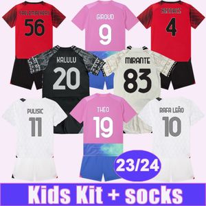 23 24 GIROUD Kit per bambini Maglie da calcio RAFAEL LEAO BENNACER THEO PULISIC DE KETELAERE MIRANTE Home Away 3rd 4th Portiere Completo da bambino Maglie da calcio