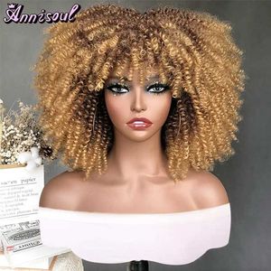 Syntetyczne peruki krótkie włosy afro perwersyjna peruka z grzywką damską peruki cosplay blondyn