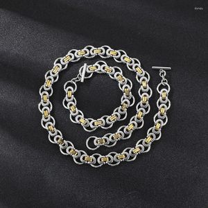 Chains Fongten Stainless Steel Bracelet Neckalce For Men OT Clasp Double Link Chain Round Charm Jewelry Sets Hip Hop Wrist Choker