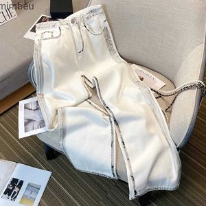 Calças de brim femininas cintura coreana baggy jeans para mulheres 2022 moda reta calças de perna larga preto lado branco denim calças y2k streetwear feminino c24318