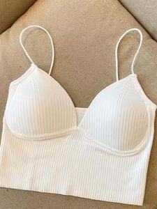 Kvinntankar 2024 Ladies Camisole Slim Fit Sexig Stretch Push Up Bh med bröstkuddar Croped Navel Short Tube Top V-Neck Tops