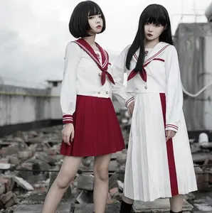 Work Dresses War & Rose Original Design Cool Japanese Women's JK Uniform: Long/Short Sleeves Sailor Collar Blouse Shirt Pleated Skirt