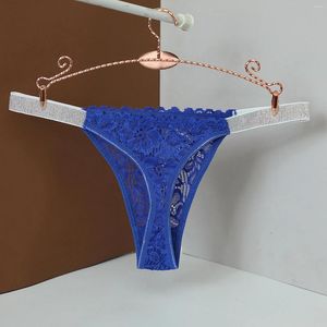 Damenhöschen, geschlitzt, mittlere Taille, sexy, einfarbig, Spitzen-Tanga, Pfirsichfarben, für Damen, Seide