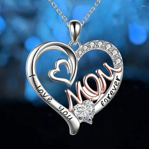 Collane con ciondolo Gioielli di design di lusso Cuore mamma Doppio amore Collana madre per donne Zircone Catena iniziale Regalo per la festa della mamma