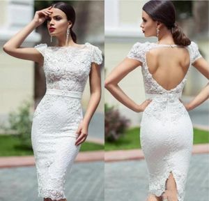 Abiti da sposa in pizzo unici con maniche al ginocchio tubino maniche con scollo posteriore corto abito da ricevimento di nozze da giardino abiti da sposa4563040