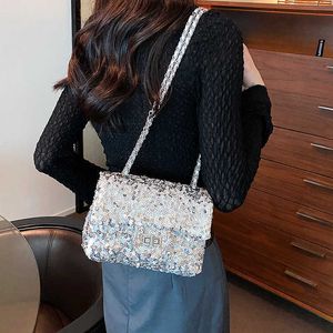 Shoulder Bags High End Colorful Niche Chain Bag for Women in 2024 New Trend Sparkling Sequin Banquet Single Shoulder Crossbody Underarm 240318