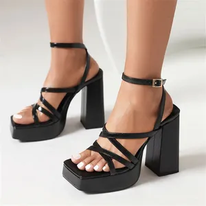 Sandalen PXELENA Rom Frauen Gladiator 2024 Sommer Chunky Block Super High Heels Plattform Party Datum Kleid Schuhe Grün Gelb