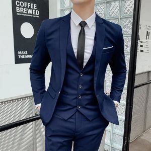 Ternos boutique 5xl (blazer + colete + calças) moda negócios cavalheiro elegante casual vestido formal terno coreano terno de três peças