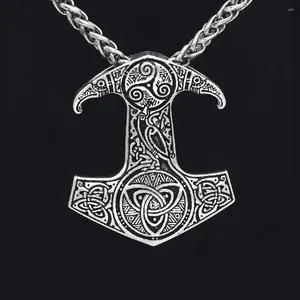 Pendant Necklaces Exquisite Double-sided Carving Nordic Mythology Viking Hammer Axe Metal Jewelry Necklace