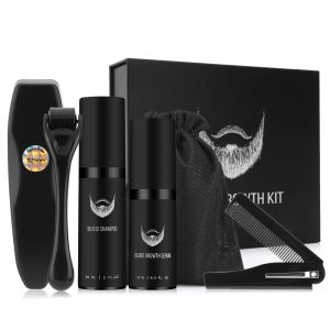 Shampoo&Conditioner Beard Growth Kit For Men Facial Hair Growth Enhancer Thicker Oil With Massage Comb Micro Roller Nourishing Serum Beard Care