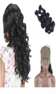 9A Peruvian Virgin Human Hair Body Wave 3 Bundles With Pre Plucked Silk Base 360 Full Lace Band Frontal Closure 4Pcs Lot79413342233350