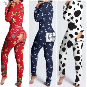 Sexy Pyjamas VEIKEY Love Heart Sexy Pyjama Damen-Overall Langarm-Pyjama Button-Down-Rücken-Po-Bum-Overall mit offener Arschklappe 24318