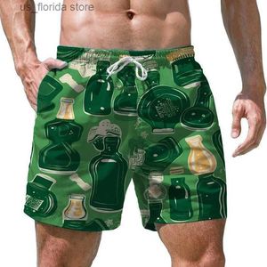 Herren-Shorts, Sommer-Strandshorts für Herren, 3D-gedrucktes Essen, Getränke, Grafik, lockere, lässige kurze Hosen, übergroße Urlaubs-Surf-Boardshorts für Herren, Y240320