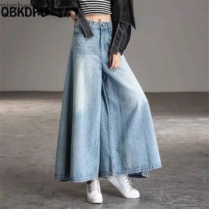 Women's Jeans Super Loose Culotte Wash Vintage Wide Leg Jeans Women Design Oversize High Waist Denim Pantalones 95cm Korean Baggy Skirt PantsC24318