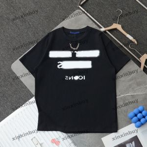 xinxinbuy erkekler tasarımcı tişört tişört 2024 yaka demir zinciri yok edilmiş harf baskı kısa kollu pamuk kadın gri siyah beyaz s-2xl