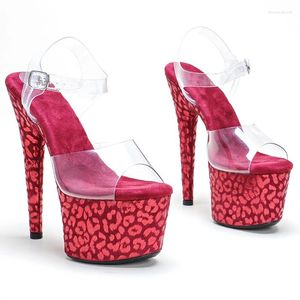 Dans Ayakkabıları Leecabe 17cm/7inch PVC Üst Yüksek Topuk Kırmızı Leopar Süet Platform Seksi Lady Pole Dans Sandalet Bayanlar