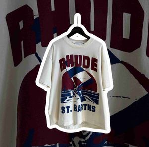 Designer Fashion Clothing Tees Hip Hop Tshirts Rhude Summer Sailing T-shirt Mens Washable Pure Cotton Large Os American Trend Brand Loose Fit Streetwear YSSX