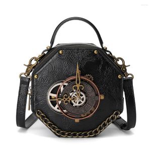 Borse a tracolla Borsa esagonale marrone in pelle PU retrò alla moda per borsa da donna con tendenza punk in metallo di nicchia