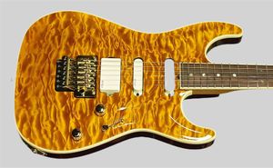 Pensa Mark Knopfler Mk-I Amber Maple Top Top Guitar Pickups Branco, Floyd Rose Tremolo Bridge Blowing Nut, Gold Hardware 2588