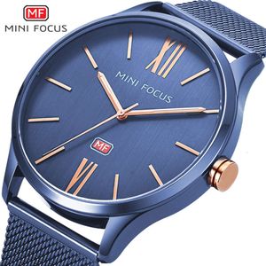 Mini Focus Ultra-Thin Business Men's Watch med japansk rörelse, lysande vattentät kvartsklocka, Milan Strap 0018G